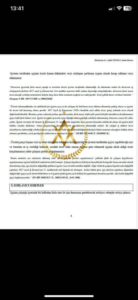 AvTarikCilekci's tweet photo. HUKUK SİSTEMİMİZDE İŞÇİYE HAKLI NEDENLE FESİH İMKANI SAĞLAYAN TÜM DURUMLAR:⏬

( Yargıtay içtihatları ile işyerinden tüm işçilik alacaklarını alarak ayrılmasını sağlayabilecek haklı fesih nedenleri) 

Via Av.Şafak Uğurlu https://t.co/Zp17pUHP8S