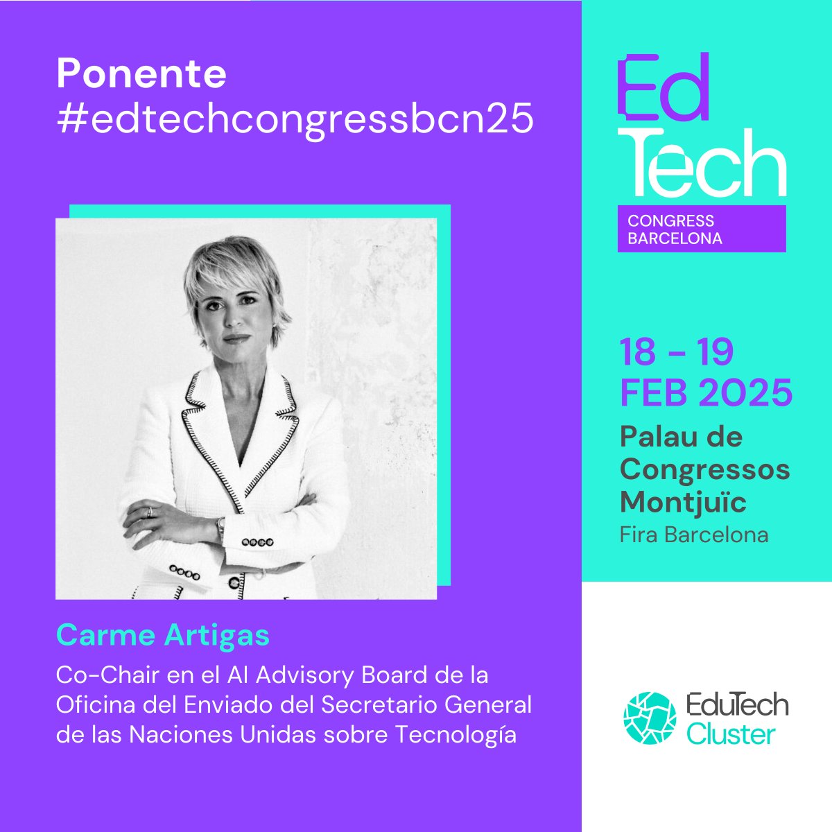 Edutech (@edutechcluster) on Twitter photo 🚀 <a href="/carmeartigas/">Carme Artigas</a> es ponente principal del #edtechcongressbcn25 👏
💡 A través de una ponencia inspiradora, reflexionaremos sobre los futuros de la educación, y en las responsabilidades y roles de liderazgo de los agentes clave del sector.
INSCRÍBETE ➡️ edtechcongressbcn.com 🚀 <a href="/carmeartigas/">Carme Artigas</a> es ponente principal del #edtechcongressbcn25 👏
💡 A través de una ponencia inspiradora, reflexionaremos sobre los futuros de la educación, y en las responsabilidades y roles de liderazgo de los agentes clave del sector.
INSCRÍBETE ➡️ edtechcongressbcn.com