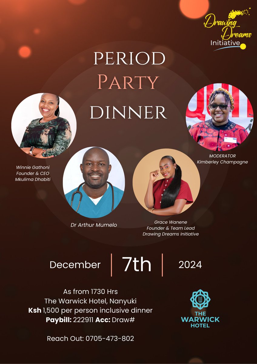 Will you be in Nanyuki on Saturday from 5.30pm, join us for this super informative, educative, wonderful evening #PeriodPartyNYK Registration is via forms.gle/Z985b5dg5LSZgZ… 
<a href="/ChampagneKe/">✈ Bubbly</a> <a href="/stems28/">Stems</a> <a href="/Epiph_mo/">Epiphany 🇰🇪</a>