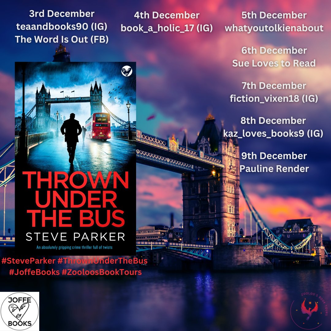 Today I am on the Blog Tour for Thrown Under The Bus (Detective Ray Paterson Book 10) by Steve Parker
published by <a href="/JoffeBooks/">JOFFE BOOKS</a> <a href="/ZooloosBT/">ZooloosBookTours</a>
A long awaited new story has Patterson and Clocks in more danger than ever in a shocking new case.
Full review on facebook.com/TheWordIsNowOut