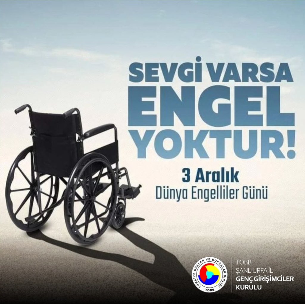 Bugün, yarın ve her zaman; engellerin olmadığı bir dünya için çalışmaya devam edeceğiz.

#EngelsizYaşam #Farkındalık #BirlikteDahaGüçlüyüz 

<a href="/RHisarciklioglu/">Rifat Hisarcıklıoğlu</a> 
<a href="/mdoganyetim/">Mehmet Doğan Yetim</a> 
<a href="/Msuphikarakus/">Mehmet Suphi KARAKUŞ</a> 
<a href="/mcucengiz/">Cengiz UMA</a> 
<a href="/TahaDenek/">Taha Denek</a> 
<a href="/yusufkarakeci/">YUSUF KARAKEÇİ</a> 
<a href="/mmtyslgc/">MEHMET YEŞİLAĞAÇ</a> 
@M_Onur08 
<a href="/sanliurfatso/">ŞUTSO</a> 
<a href="/TOBBiletisim/">TOBB</a>