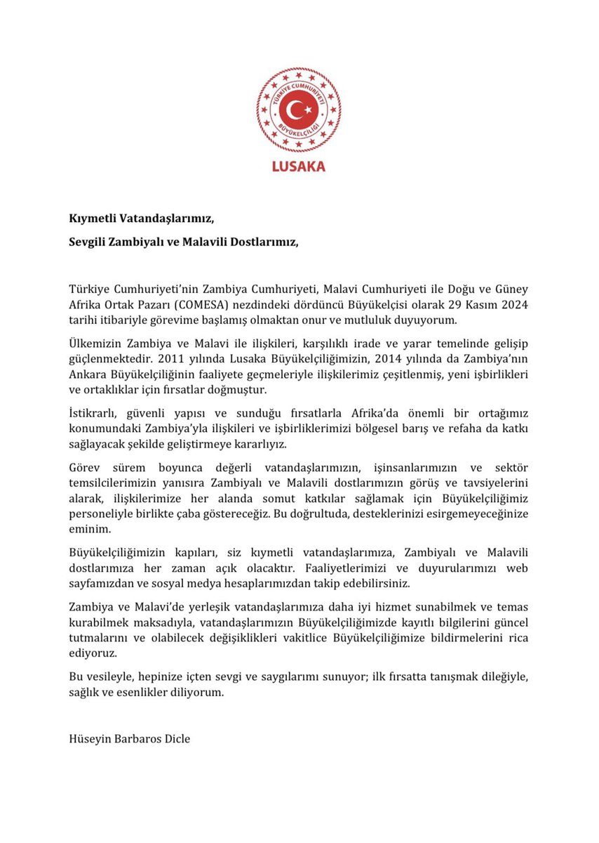 TC_LusakaBE's tweet image. Büyükelçi Dicle’nin mesajı/Message of Ambassador Dicle:
lusaka-be.mfa.gov.tr/Mission/Message