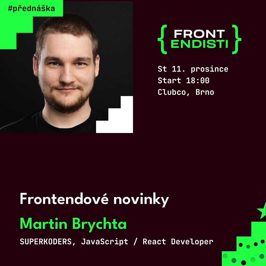 Vánoční frontendistí meetup v Brně už se blíží. 🎄
Přijď nasát sváteční atmosféru a rozšířit si obzory. Něco se dozvíš a můžeš i něco vyhrát. 🤫 

Pár míst ještě máme: meetup.com/frontendisti/e…
