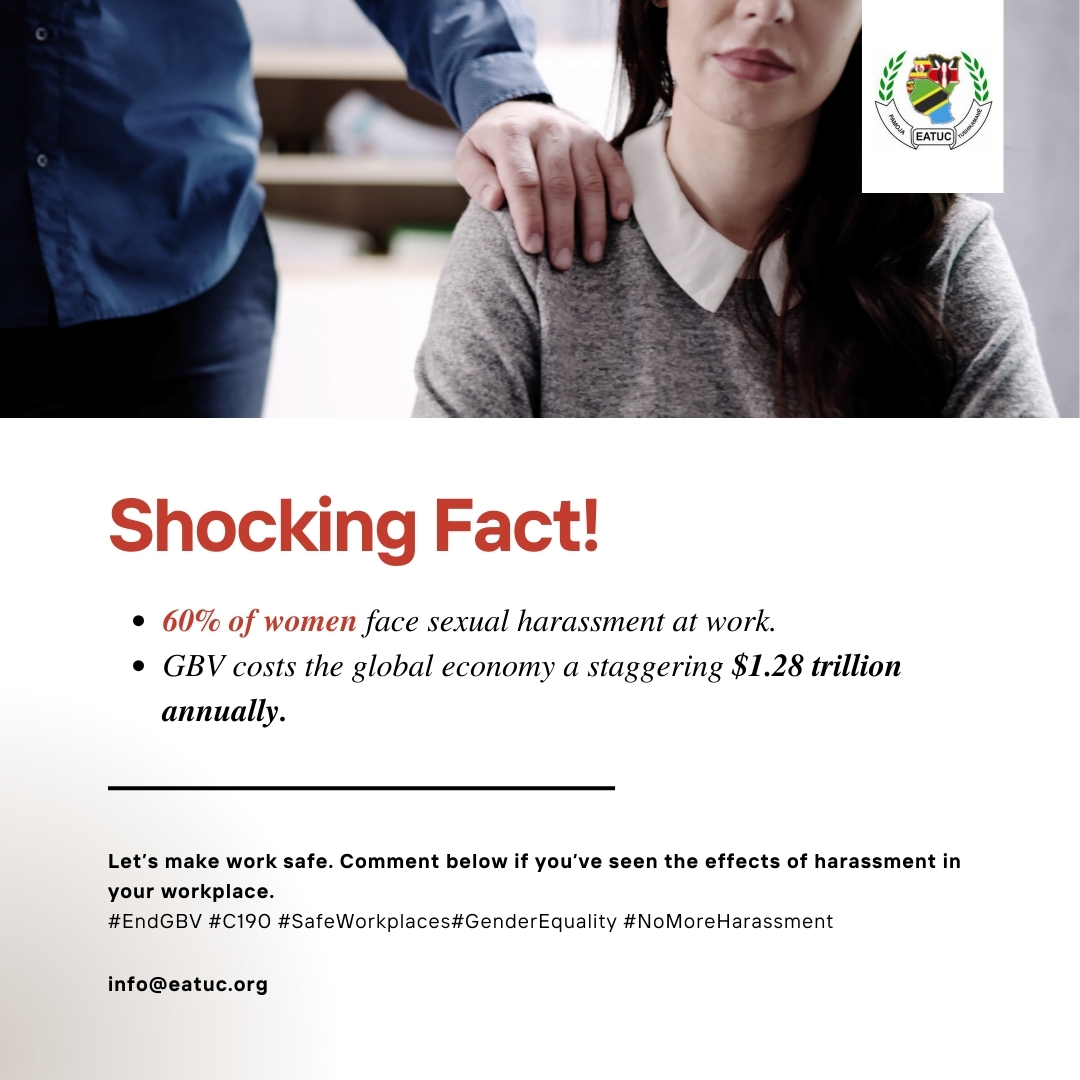 Shocking Facts About GBV in the Workplace:
• 60% of women face sexual harassment at work.
• GBV costs the global economy $1.28 trillion annually.
GBV impacts us all. Let's create safe, respectful workplaces. Have you seen its effects? Share below. 💬#EndGBV #GenderEquality