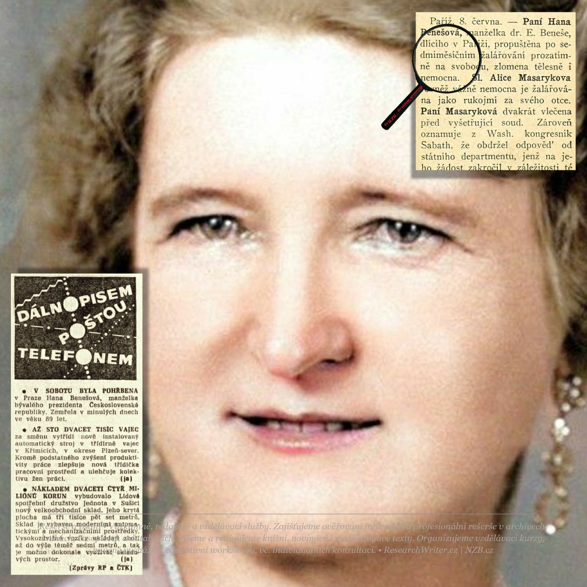 NZBcz's tweet photo. Výstřižek vlevo dole (1974): Jednota v Sušici vybudovala nový velkoobchodní sklad, v Křimicích mají novou automatickou třídičku vajec a v sobotu byla pohřbena Hana #Benesova bývalá první dáma čs. republiky. – To je tedy skladba drobných aktualit z Rudého práva před padesáti lety. https://t.co/oRmg4dAK3F