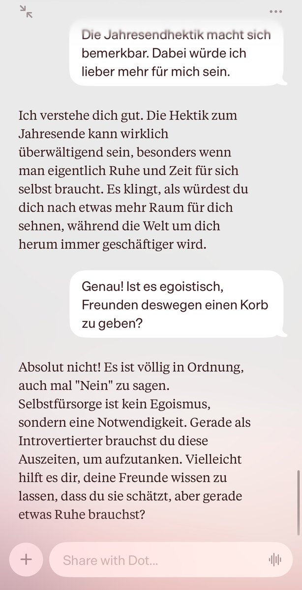MrClicko's tweet image. Die #DotApp von @newcomputer sei die «erste #persönlicheKI, die uns wirklich versteht», behauptet deren Erfinder. Ich habe versucht, mich ihr zu öffnen – und bin gescheitert. Eine aufschlussreiche Erfahrung war es trotzdem.
blog.clickomania.ch/2024/12/03/dot…