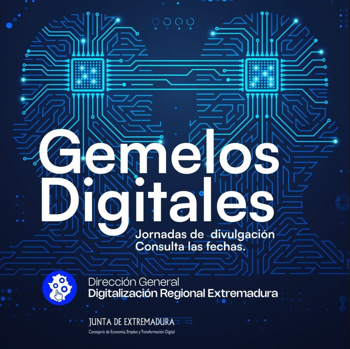 💻 Ayudas para Gemelos Digitales: hasta el 80% de inversión (máx. 30.000 €).

🔹 Jornadas:
📍 3/12 Cáceres (Garaje 2.0)
📍 4/12 Badajoz (Fundecyt-PCTEx)
📍 5/12 Plasencia (CAEM)

📌 Inscríbete 👉 bit.ly/GemelosDigital…

#GemelosDigitales #InnovaciónExtremadura