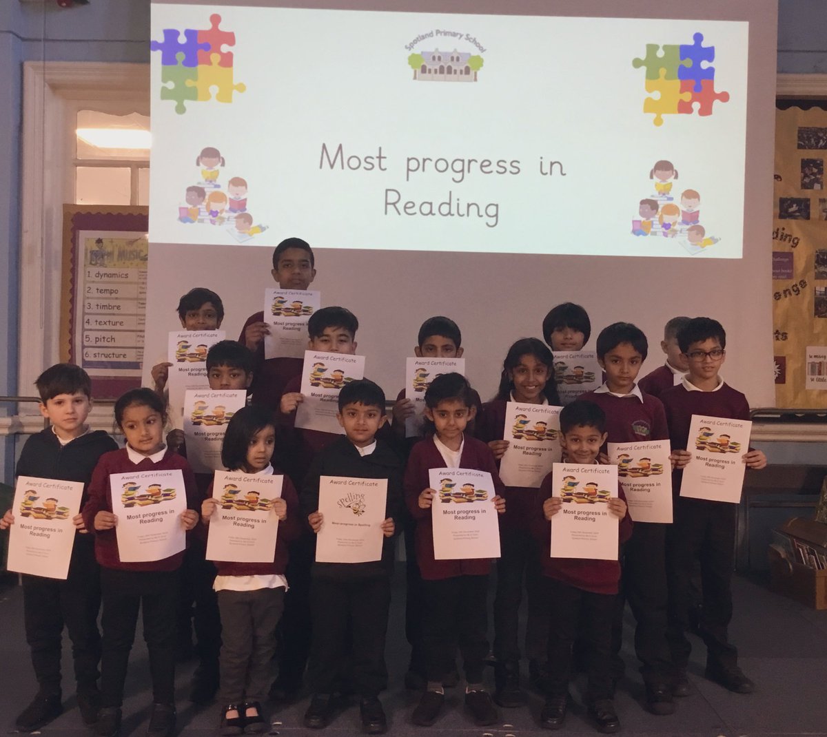 On Friday, in our Reward Assembly, the children received a certificate for the most progress in Reading. 
Keep up the great work!