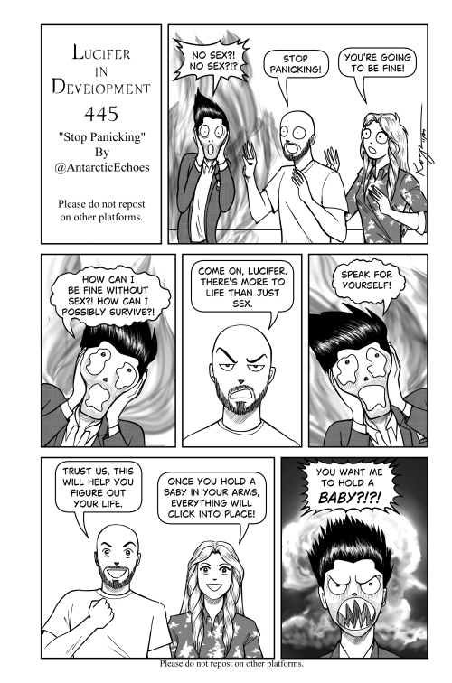 AntarcticEchoes's tweet photo. Hi everybody! Here is #LuciferInDevelopmentComics no. 445! When Dorky Luci panics about not having sex, @Henderson_Joe and @Ildymojo try to calm him down. It doesn't go well. 😅😅😅Enjoy! 💖💖💖💖💖#LuciferNetflix #Lucifer https://t.co/m4MdtmIwIp