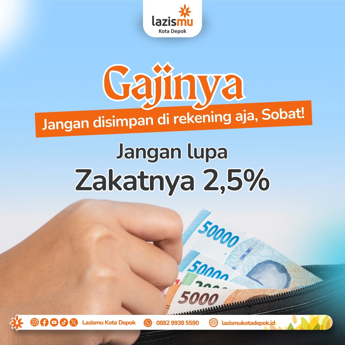 Penting, jangan lupa untuk menunaikan zakat!

Sobat Lazismu, berzakat cuma 2,5% dari penghasilan kita, tapi manfaat dan keberkahannya sungguh berlimpah.

Berzakat lewat website:
lazismukotadepok.id/campaign/zakat…

#lazismu #muhammadiyah #zakat #zakatpenghasilan #gajian #zakathebat