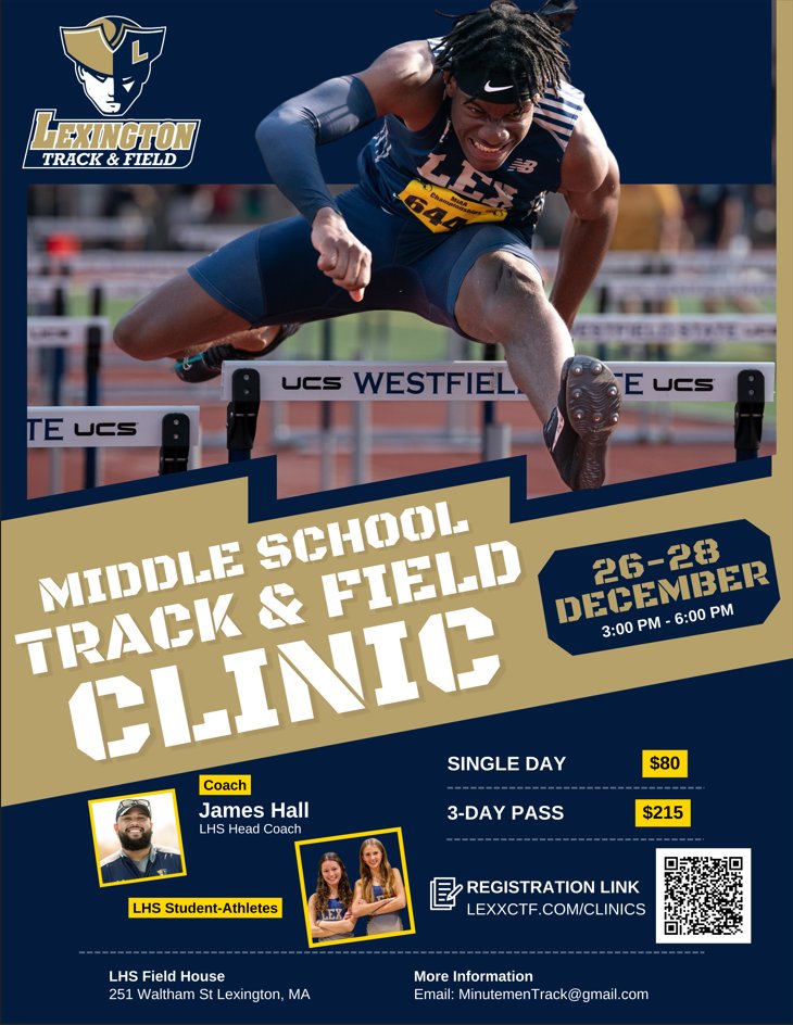The Lexington High School Track &amp; Field team hosts a Winter Clinic for middle school kids December 26-28. The clinic provides the opportunity to experience a fun, pressure free environment to train with the LHS coaches and work directly with our student-athletes. The kids play