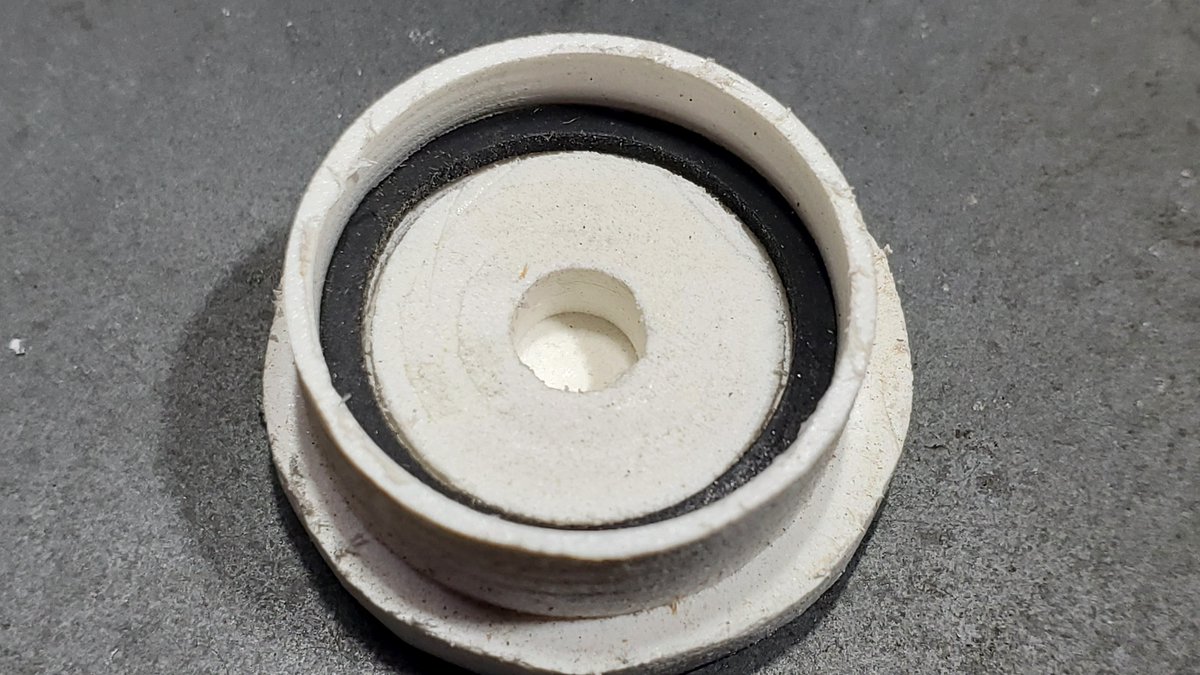 BobMahar's tweet photo. Getting perilously close in #Maharchives:  Tried milling out the #Iomega #Alpha-10 friction ring applicator in closed cell PVC.   The inside diameter is slightly too tight, like maybe .5mm in diameter.  The inner diameter of the groove also needs to be expanded a smidge. https://t.co/rtS4ysKhHO