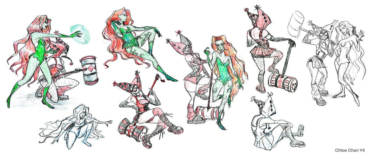 Superhero costume figure drawing at school turned into #Harlivy fan art #HarleyQuinn #PoisonIvy