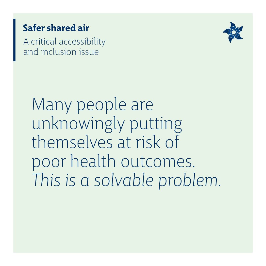 SaferAirProject's tweet image. There is a widespread lack of recognition that poor indoor air quality (IAQ) reduces accessibility of indoor spaces for people with risk factors for poor health outcomes from airborne infection and other pollutants. As a result of the invisible nature of the problem and the lack…