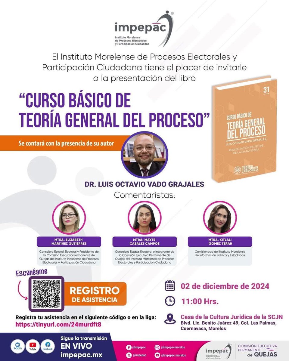 lovadograjales's tweet photo. Gracias al @impepac , y a sus consejerías por el estupendo evento en que presentamos mi “Curso Básico de Teoría General del Proceso”. Estimo las gestiones y palabras de @ElizamarGuti así como los lo conceptos de @xitgomezteran y @casalez_mayte. ¡Un gusto estar en Cuernavaca! https://t.co/KhdanvKQiO