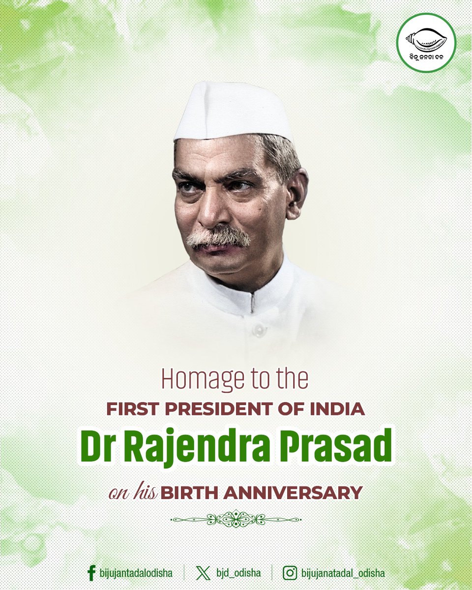 bjd_odisha's tweet photo. Warm tributes to great freedom fighter and first President of India, Dr #RajendraPrasad on his birth anniversary. He played an instrumental role in framing the Constitution of India. His leadership and his dedication to serve the nation will continue to inspire. https://t.co/auNcGc3irZ