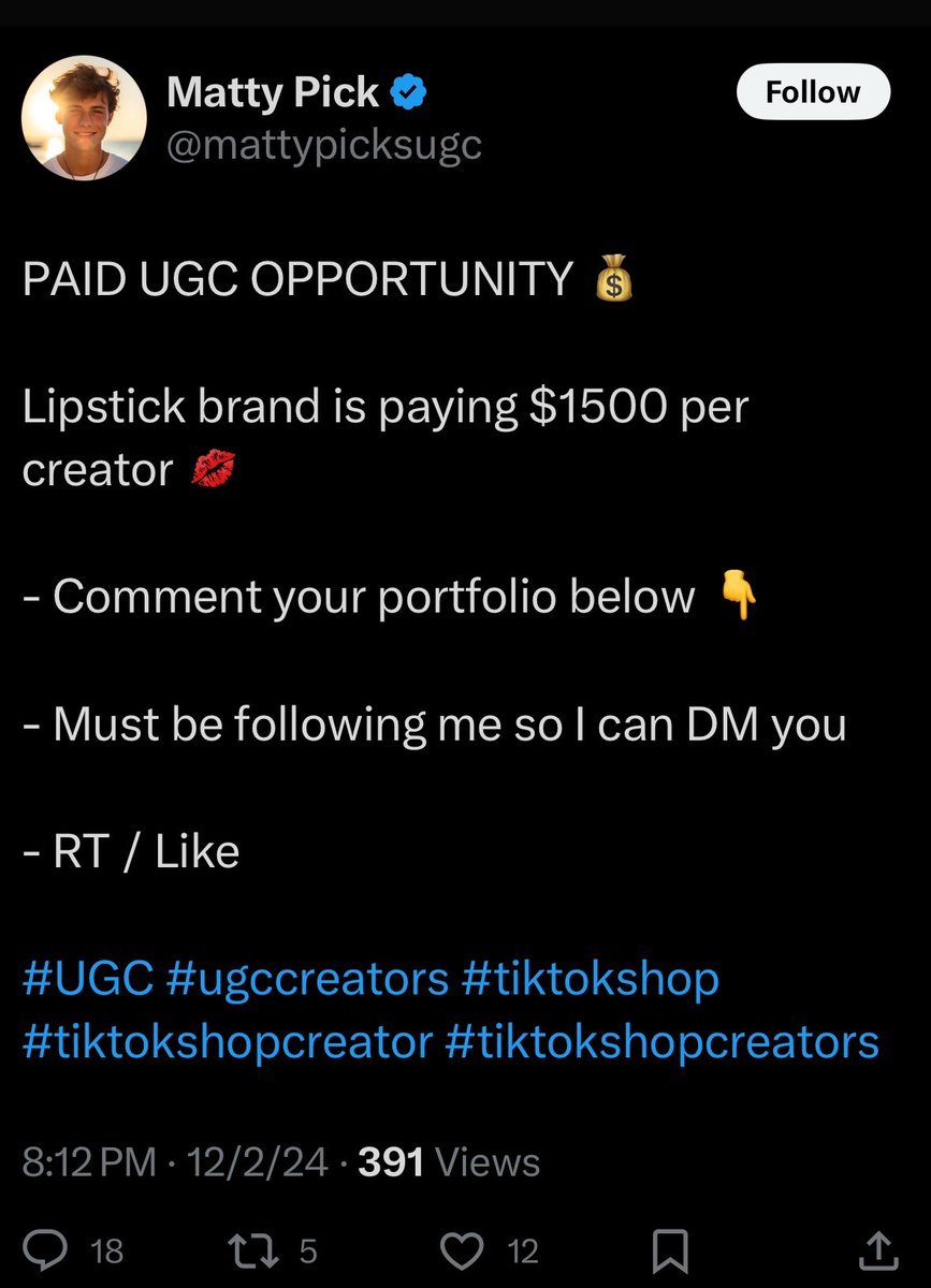 UGC creators, please be aware and show discernment. This is an AI generated PFP.