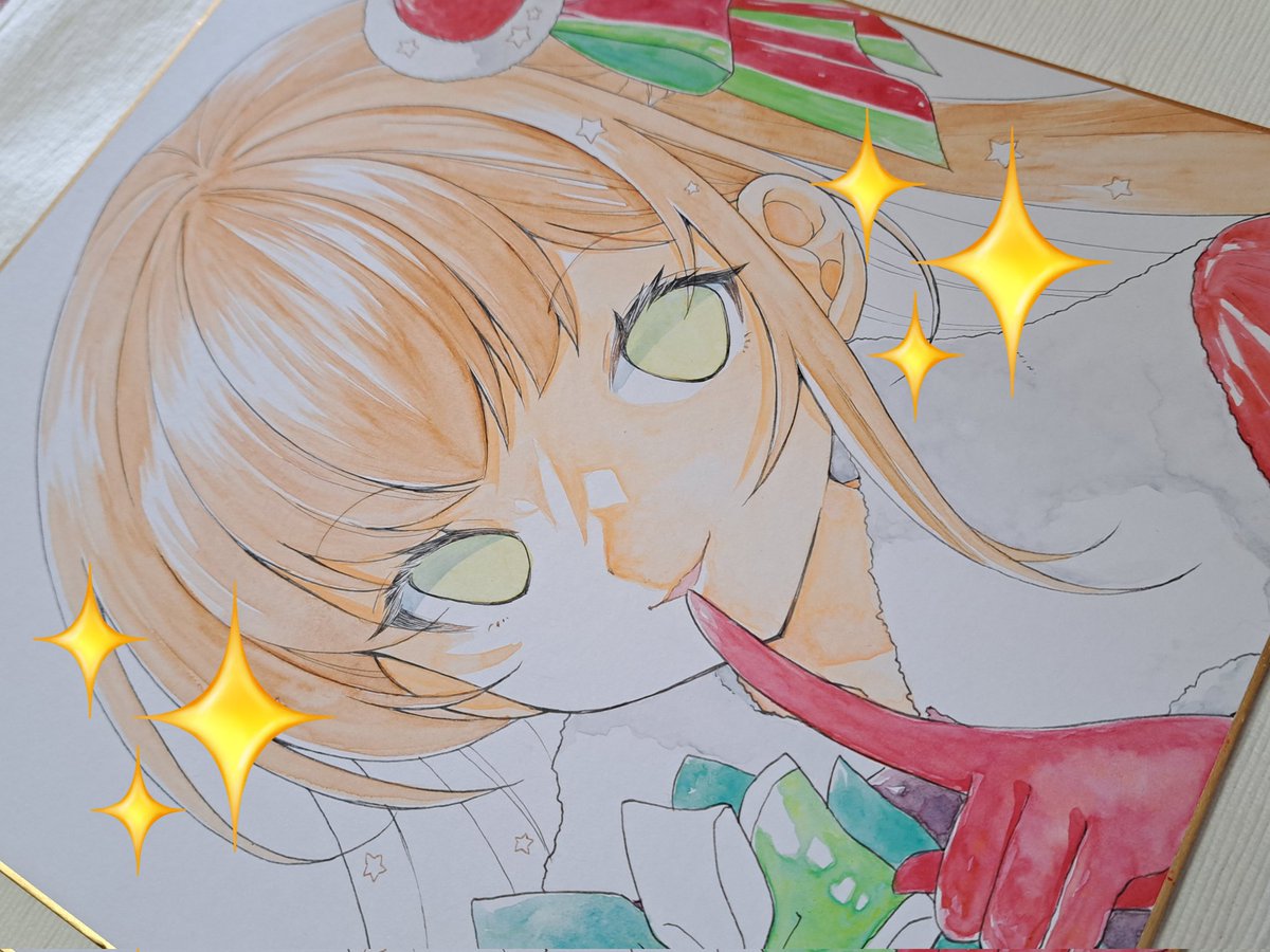 「BOOTH用にクリスマス色紙描いてます。大色紙塗り終わったら登録予定ですが、完成」|ささつゆ🦊5/5【COMITIA144】H28b📚5/6【A40】参加のイラスト