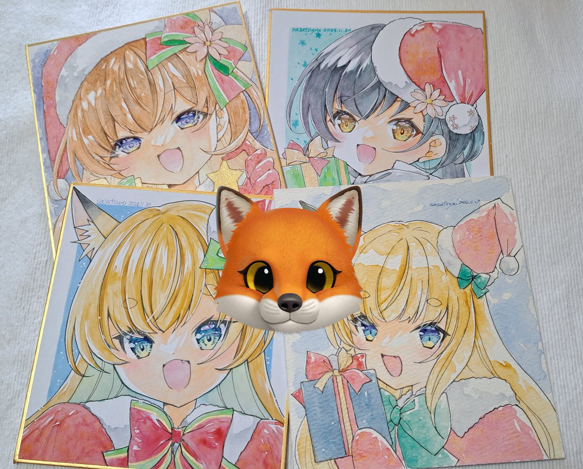 「BOOTH用にクリスマス色紙描いてます。大色紙塗り終わったら登録予定ですが、完成」|ささつゆ🦊5/5【COMITIA144】H28b📚5/6【A40】参加のイラスト