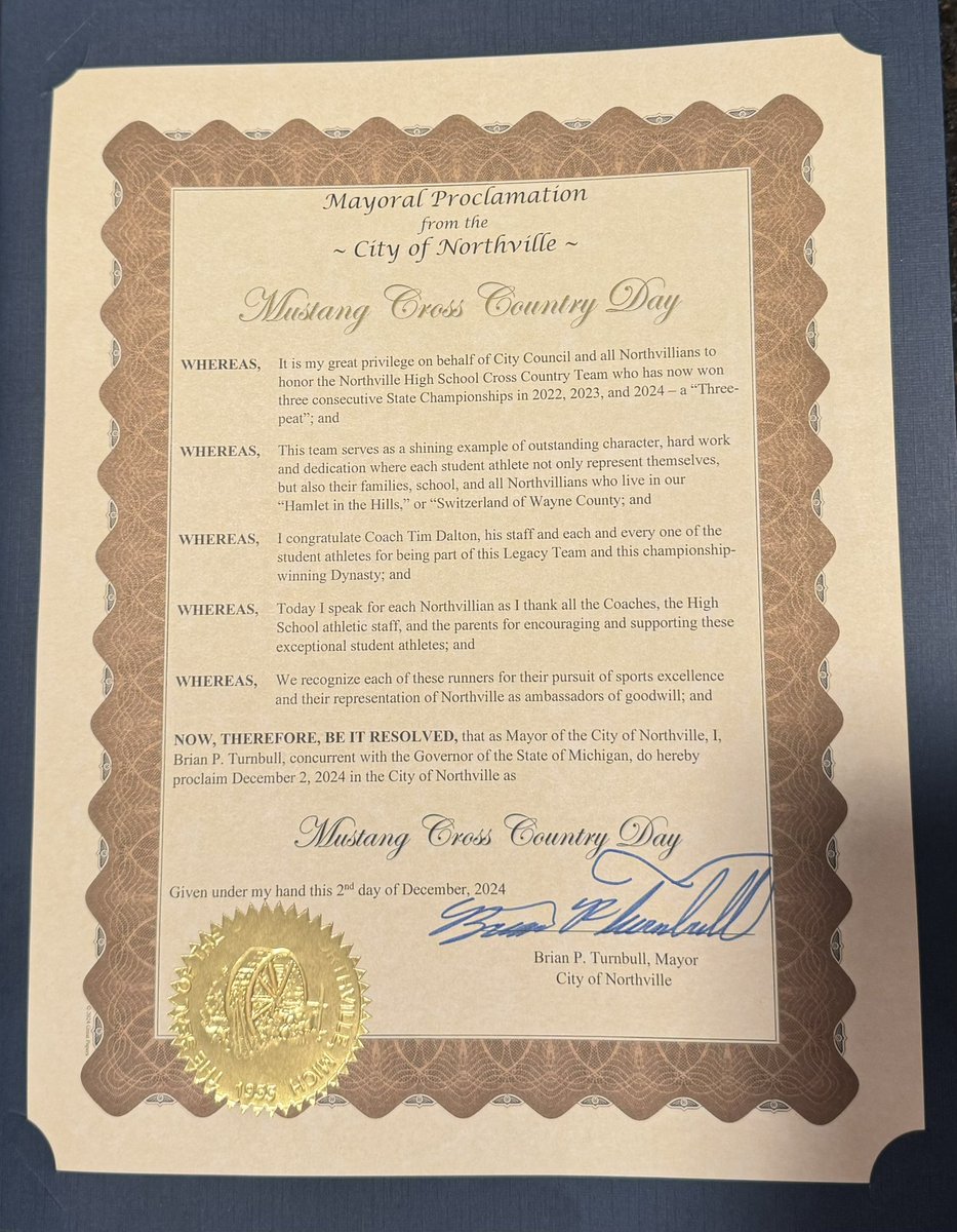 Northville Track & Field / Cross Country (@runnorthville) on Twitter photo Thank you to Mayor Brian Turnbull, (NXC Alum) and the Northville City Council for honoring our boys tonight with a City of Northville Proclamation.
GO MUSTANGS! <a href="/NorthvilleCity/">Northville City Hall</a> Thank you to Mayor Brian Turnbull, (NXC Alum) and the Northville City Council for honoring our boys tonight with a City of Northville Proclamation.
GO MUSTANGS! <a href="/NorthvilleCity/">Northville City Hall</a>