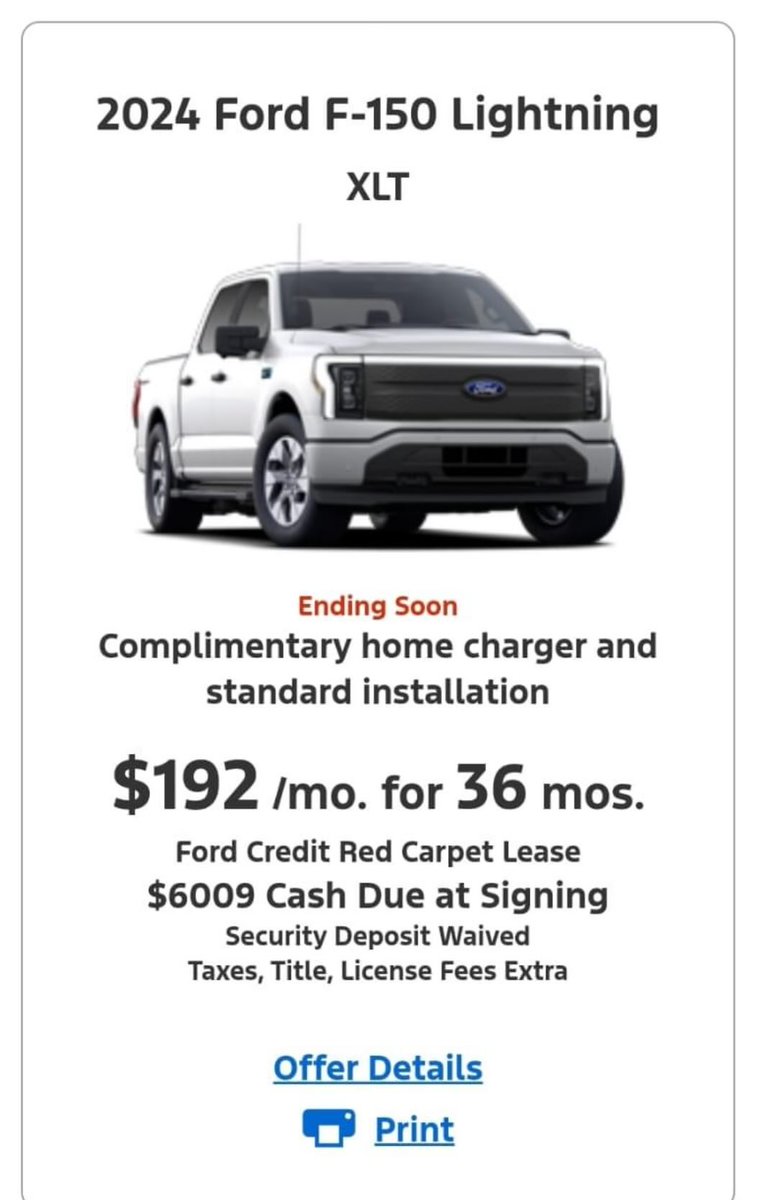greggertruck's tweet photo. YOU CAN LEASE A FORD LIGHTNING FOR $192/ MO 💀

That’s insanity! https://t.co/uOBu6936N3