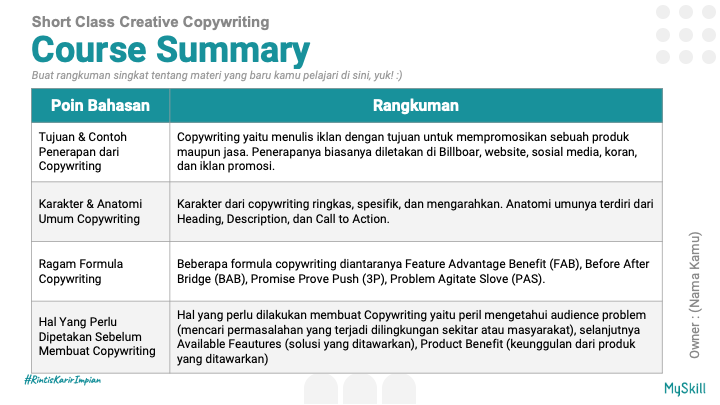 sucierikanatal1's tweet image. Baru aja ikut shot class Creative Copywriting #learnatmyskill! Pengalaman seru banget, dapet ilmu baru yang super bermanfaat, dan pembicaranya juga asik! Siap terapkan ilmu yang didapet buat karya-karya kreatif selanjutnya! #LearnAtMySkill #CreativeCopywriting