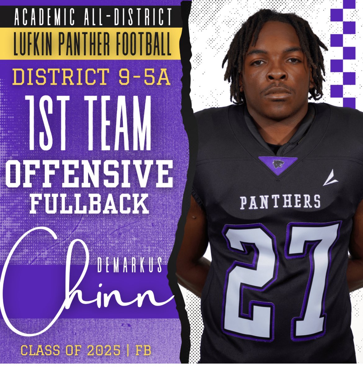 Blessed and honored to receive 1st Team Offensive Fullback and Academic All-District in District 9-5A. 

<a href="/LufkinRecruit/">Lufkin Recruiting</a>