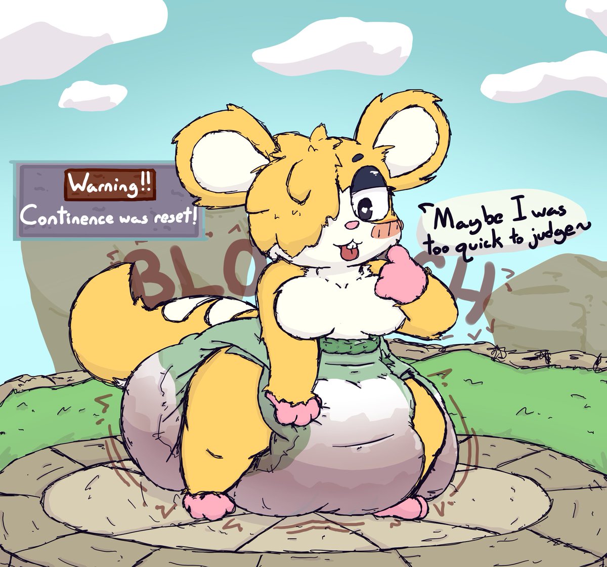 This is my character in the new funny furry game   

I named her Soup :)  

Wait a sec... continence isn't even on the stat menu!  

...Hopefully Sally sells changes, right? :3c