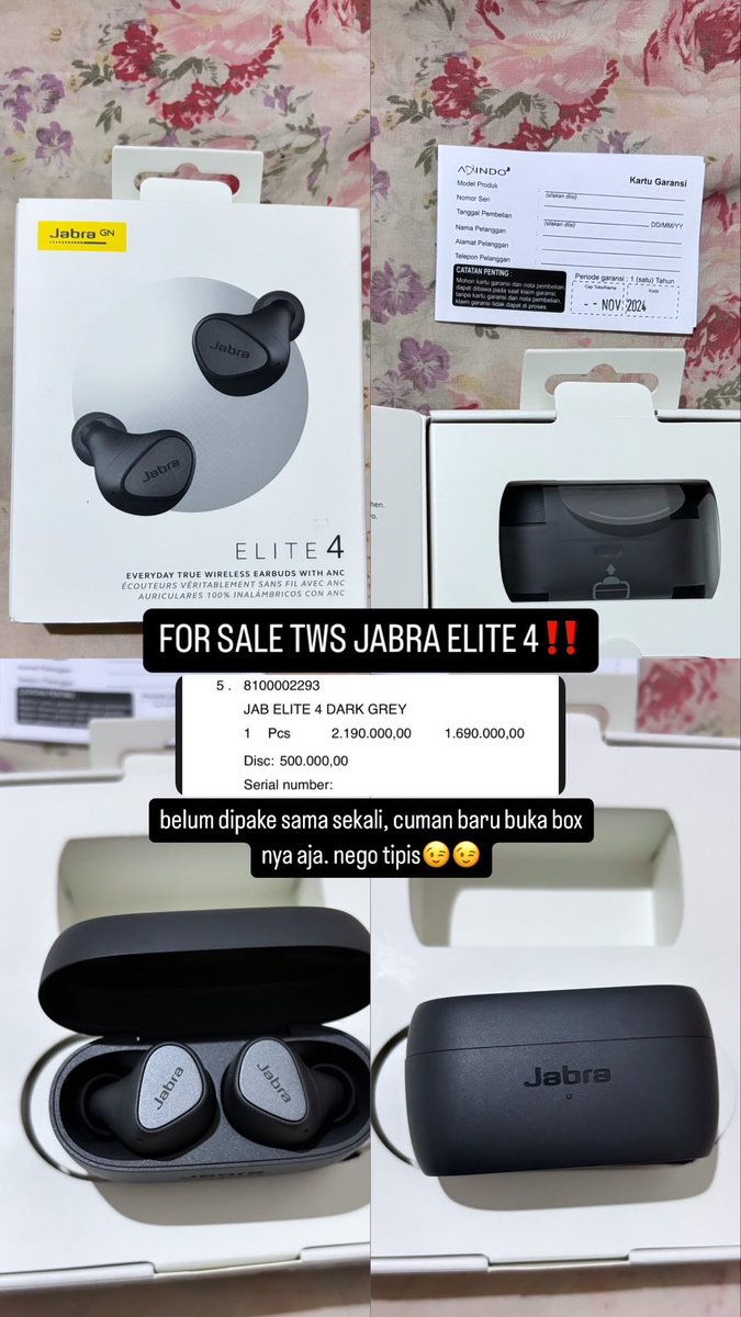galgaldott's tweet photo. wts 

earbuds jabra elite 4 masih baru bgt baru buka box aja. beli di ibox 1.690 bisa nego☺️

#tws  #zonauang #zonajajan #jabra #jabraelite4 https://t.co/aOi6QZBcSu