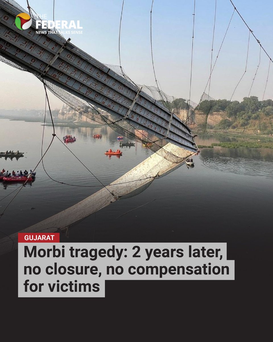 TheFederal_News's tweet photo. On November 30 this year, the #Gujarat #HighCourt, while hearing a suo moto PIL, ordered the #OrevaGroup, responsible for the maintenance of the bridge, to expedite the compensation process.
(@damayanteedhar writes)
Read here: https://t.co/umWbJ8EhVf https://t.co/yuiNXPVQX4