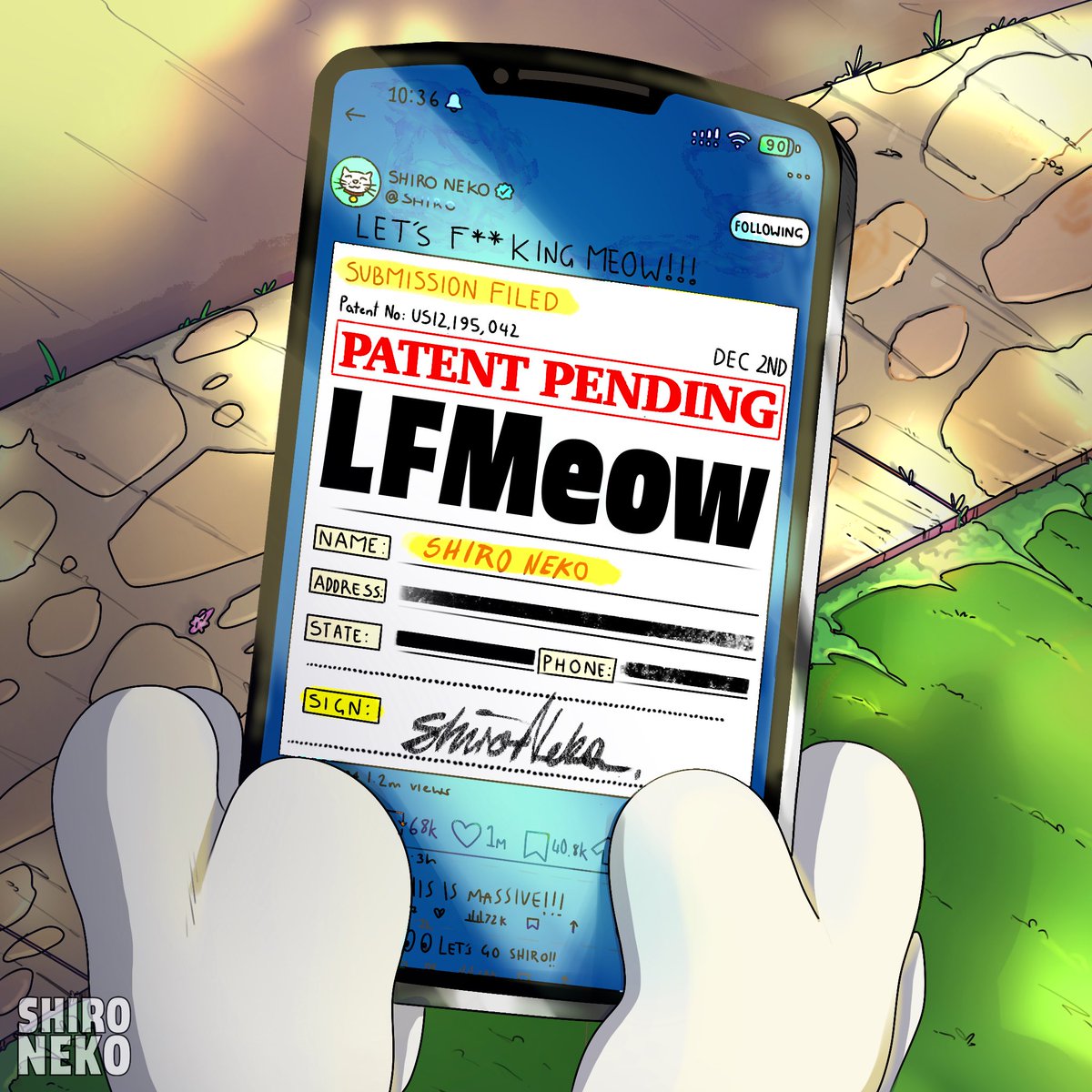 shiro's tweet image. The patent has been filed #SHIROARMY👀😽🤫