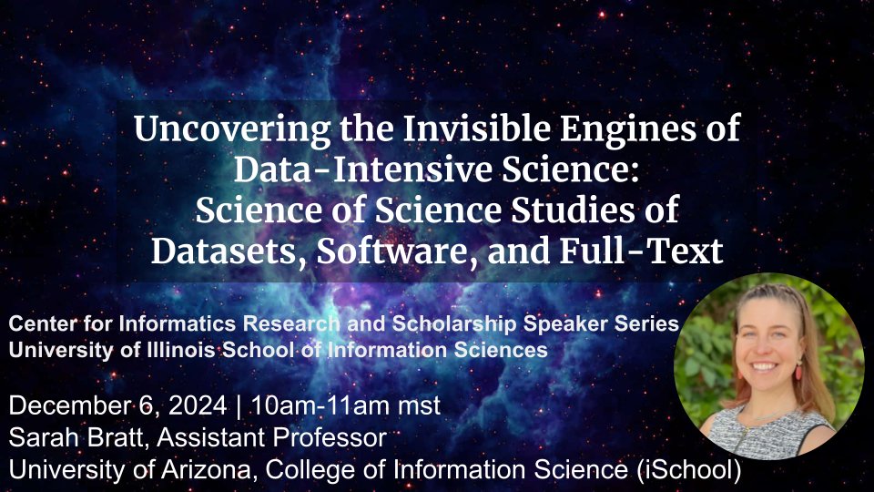 Sarah Bratt (@sarahsbratt) on Twitter photo Excited to give a talk at
<a href="/iSchoolUI/">iSchool at Illinois</a> on Friday (12/6) at 10am (MST) for the CIRSS Speaker Series on "Studying Science Scientifically"! Everyone welcome! Join via Zoom: ischool.illinois.edu/news-events/ev……
<a href="/UofAInfoSci/">U of A College of Information Science</a> Excited to give a talk at
<a href="/iSchoolUI/">iSchool at Illinois</a> on Friday (12/6) at 10am (MST) for the CIRSS Speaker Series on "Studying Science Scientifically"! Everyone welcome! Join via Zoom: ischool.illinois.edu/news-events/ev……
<a href="/UofAInfoSci/">U of A College of Information Science</a>