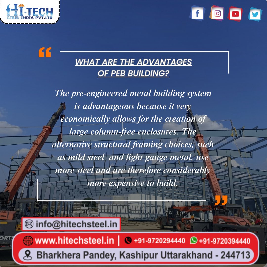 HiTechSteelInfo's tweet image. What are the advantages of PEB building?

Talk to our Expert Team

Call us: 📞+91-97202 94440  📞 +91-97203 94440
Email ID: info@hitechsteel.in 
                sales@hitechsteel.in

 #FastTrackBuilding #CustomPEB #ConstructionSolutions #ModularDesign