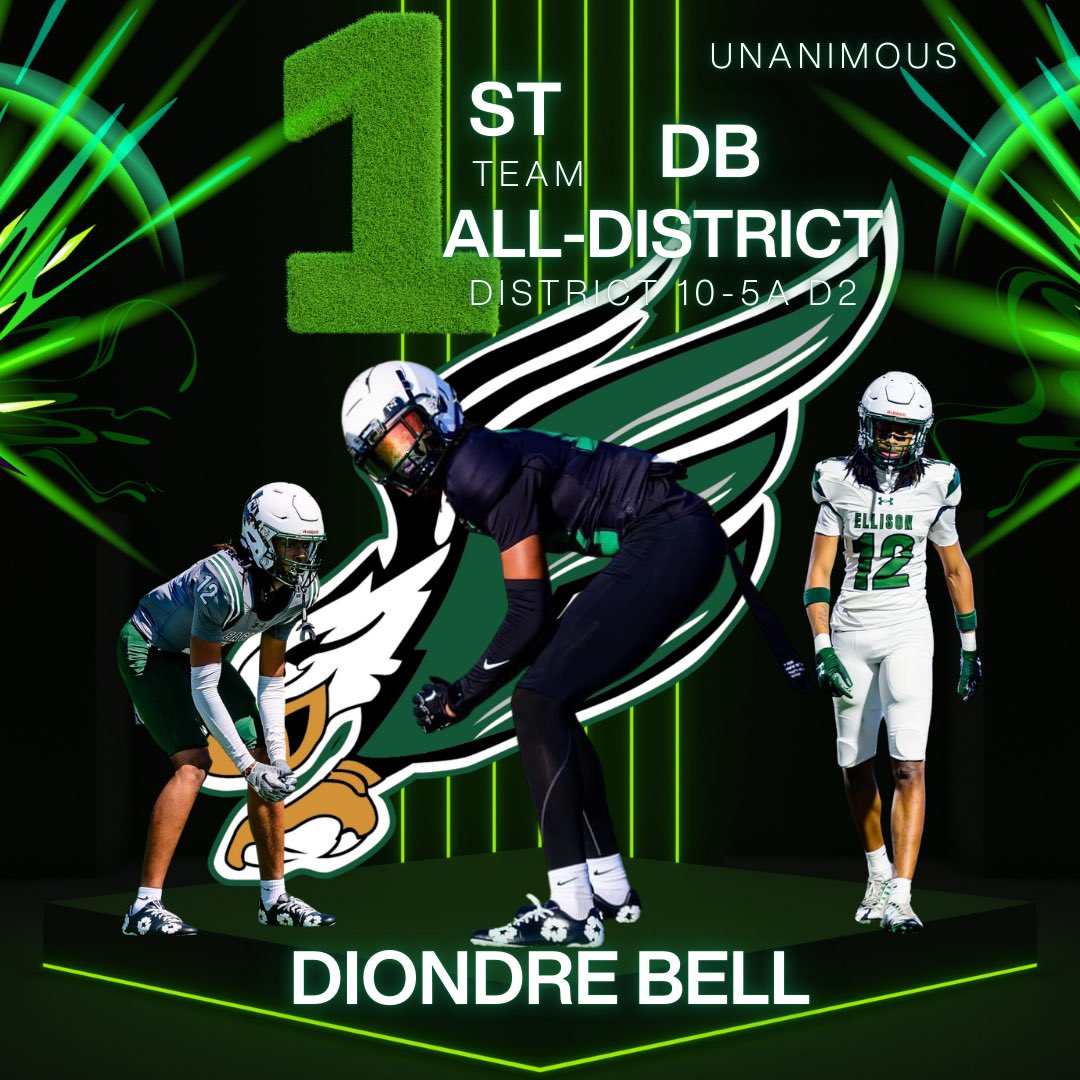 Diondre Bell (@diondre_bell) on Twitter photo Blessed to be unanimously voted as a 1st team all-district defensive back!
<a href="/DannyServance/">Danny Servance</a> <a href="/coachkellison63/">Kevin Ellison</a> <a href="/RecruitEllison/">ELLISON RECRUITING</a> <a href="/CoachWill1424/">William Jones</a> <a href="/BamPerformance/">Bam Performance</a> Blessed to be unanimously voted as a 1st team all-district defensive back!
<a href="/DannyServance/">Danny Servance</a> <a href="/coachkellison63/">Kevin Ellison</a> <a href="/RecruitEllison/">ELLISON RECRUITING</a> <a href="/CoachWill1424/">William Jones</a> <a href="/BamPerformance/">Bam Performance</a>