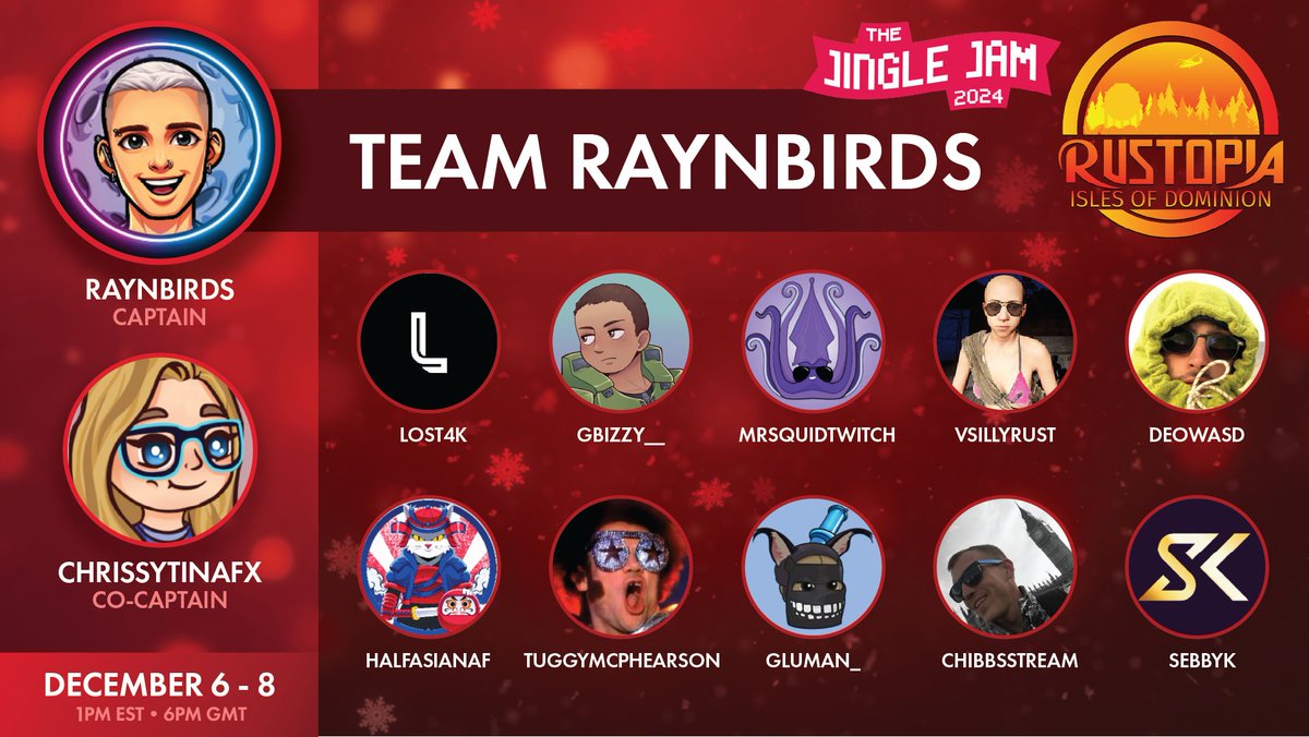 Good evening @everyone , it was an awesome few days of stream we met our 48 hour stream goal which will be happening this weekend during Jingle Jam!!!! I am on team <a href="/Raynbirds_/">Raynbirds</a> w/ co Captain <a href="/ChrissytinaFx/">ChrissytinaFx</a>   with an absolutely amazing team. To help support the team you can buy