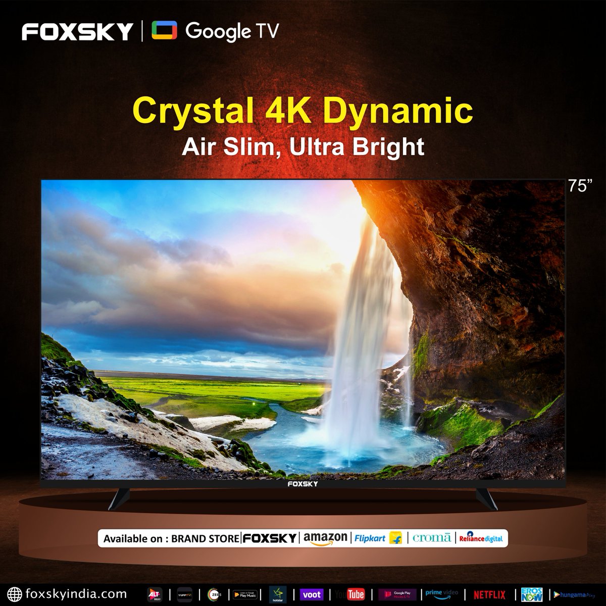 Crystal 4K Dynamic Air Slim, Ultra Bright

👉 Visit The Official Website:- foxskyindia.com

👉Follow @foxsky_official
👉Follow @skywalltvofficial

#FOXSKY, #OLED, #QLED, #Netflix #WatchWhatYouWant 
#AmazonPrimeVideo, #Hulu, #DisneyPlus #4KTV
#SmartHome, #VoiceControl
