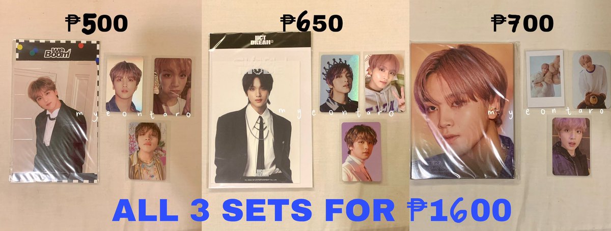 myeontaro's tweet photo. wts lfb ph nct haechan dream 127 

assorted haechan pc sets
- see set prices in photo + sf
- ₱1600 for all 3 sets (9 pcs + others)
- with official md as freebies (indiv or all sets)

payo only
mop: gcash/bpi
mod: sdd/ggx https://t.co/nZQ3HZGubd