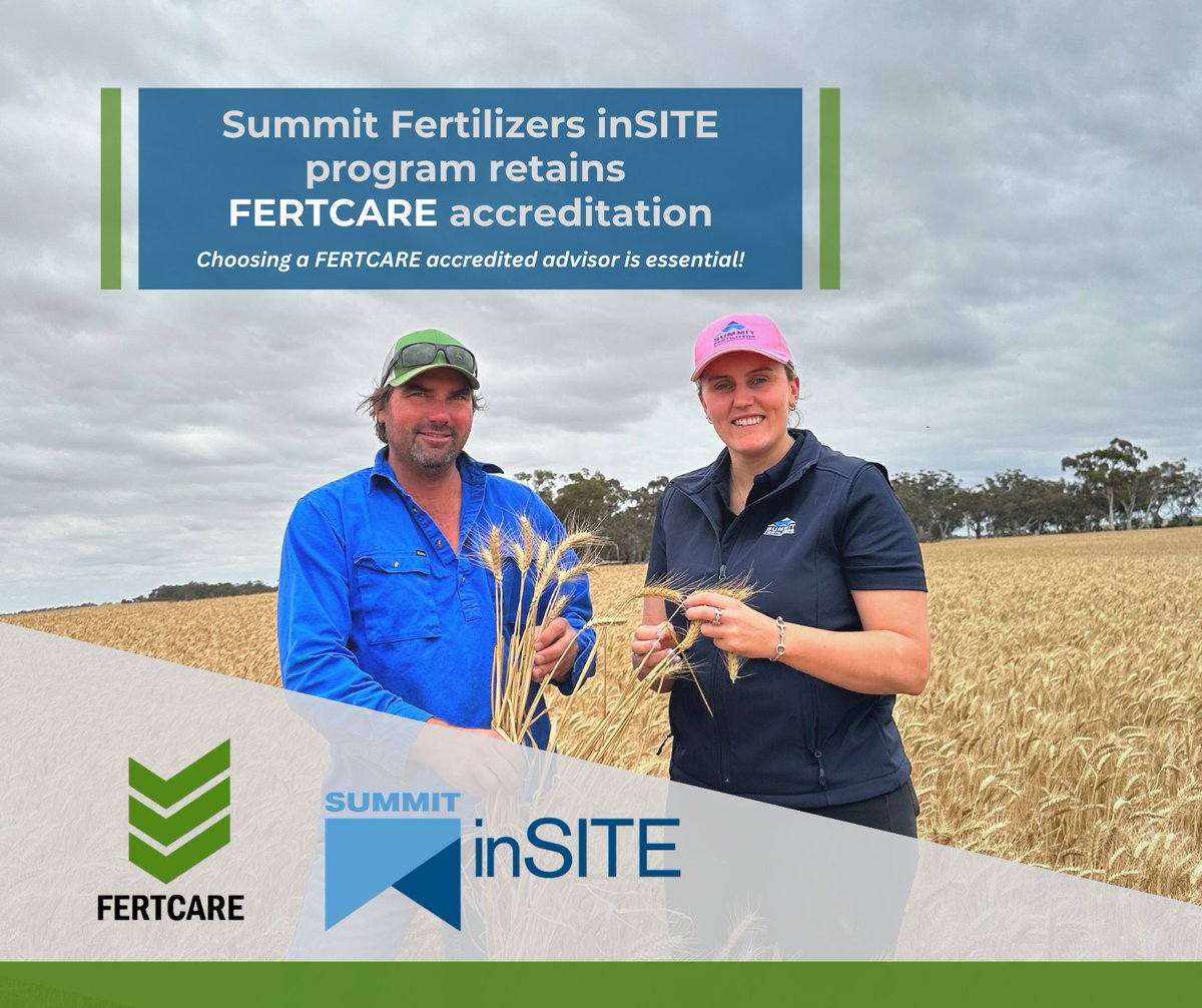 Fertilizer56655's tweet photo. Huge congrats to Summit Fertilizers inSITE for retaining FERTCARE accreditation in 4 key sectors: Broadacre Crops, Dairy, Extensive Pastures &amp; Veggies! 🌱 Their commitment to FERTCARE's high standards ensures farmers get science-backed nutrient recommendations. 💡 https://t.co/iGONxtMS2J