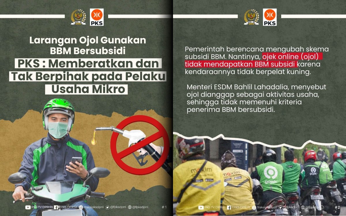 PKSejahtera's tweet photo. Larangan Ojol Gunakan BBM Bersubsidi, Aleg PKS : Memberatkan dan Tak Berpihak pada Pelaku Usaha Mikro https://t.co/CNoFr5HYXD