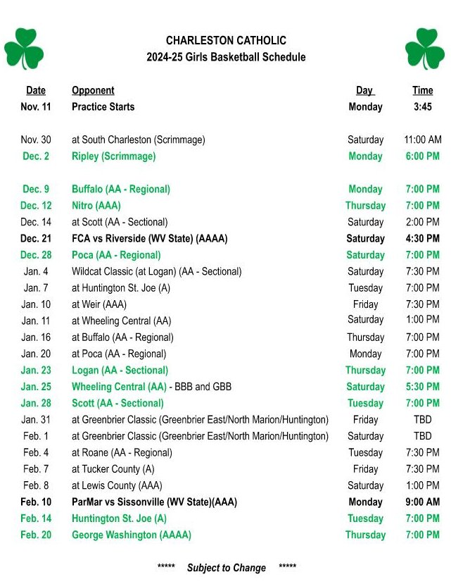 Finalized schedule for the 2024-25 Season!   Let's Go Irish☘️🏆🏀