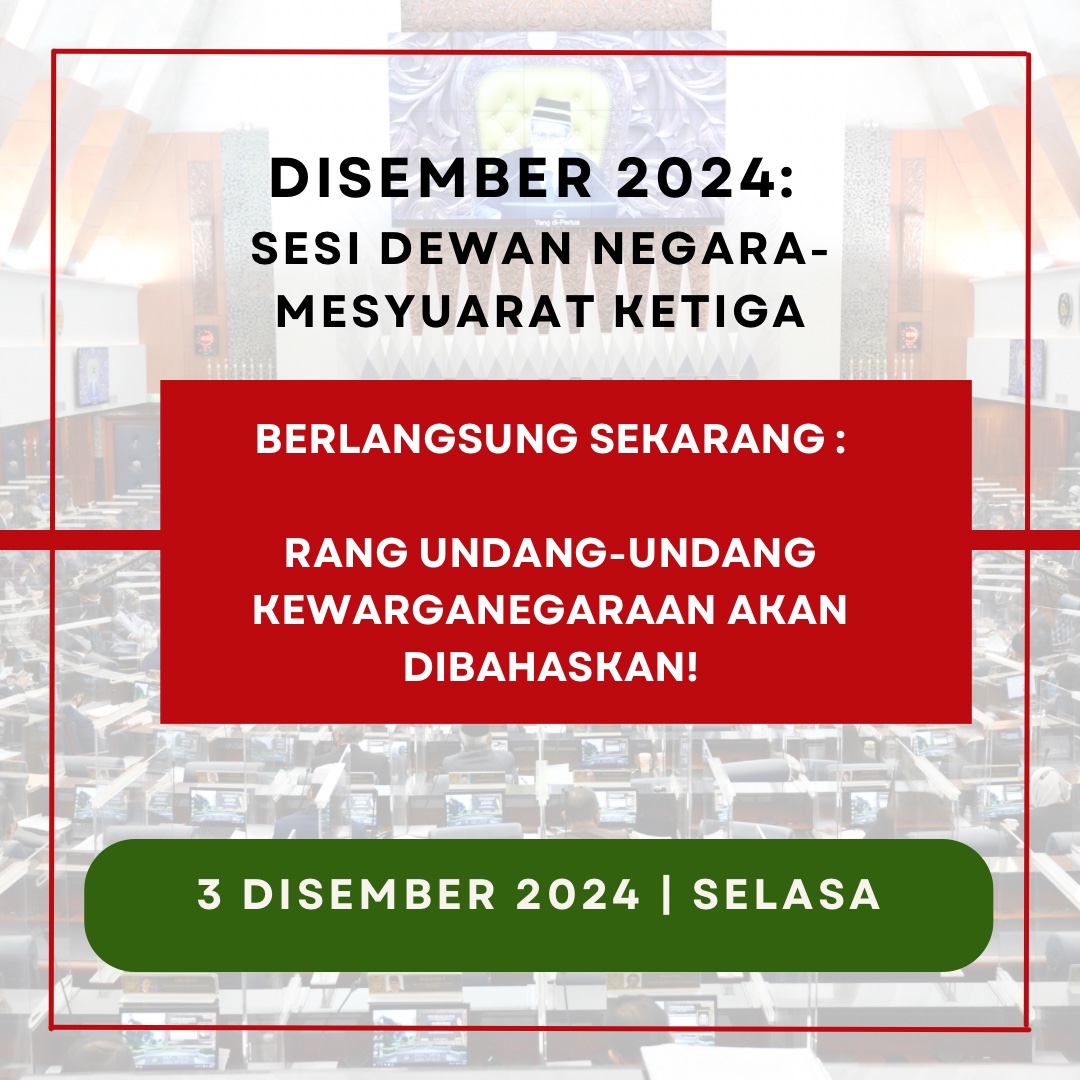 Persidangan Dewan Negara sedang berlangsung hari ini, 3 Disember 2024. Rang Undang-Undang Kewarganegaraan, yang penting untuk masa depan rakyat Malaysia, akan dibincangkan.

Klik pautan di bawah untuk menyaksikan perbincangan ini secara langsung!

youtube.com/live/6szxChPNT…