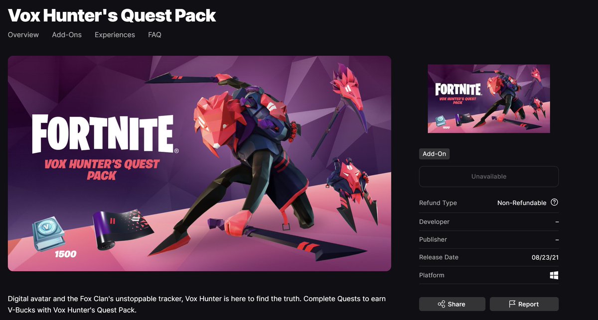 smarties59's tweet photo. @FortniteGame Can you bring back the Vox Hunter Quest Pack for this season? It would be the perfect time to do so, and I've been waiting for years to pick the skin up. Pretty please??? 🥺🥺 https://t.co/XyPsYZKn0r