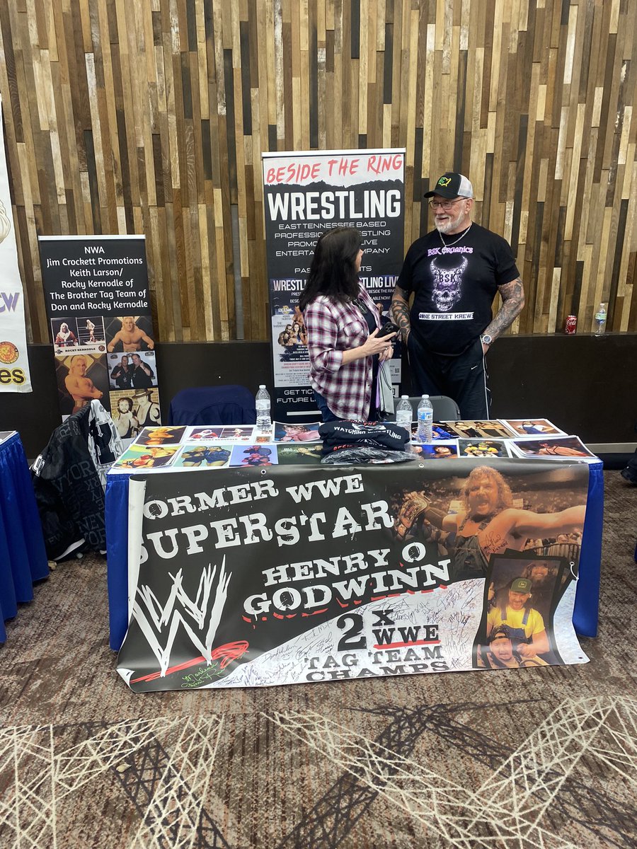 Wrestlecade went. Fast! Thank you to my fellow vendor Donna Canacci of Shadow Entertainment and Beside The Ring Wrestling with our vendor guests 2x WWE Tag Team Champion Mark Canterbury fka Henry O.  Godwinn and NWA’s Rocky Kernodle. Good seeing lots of people.
