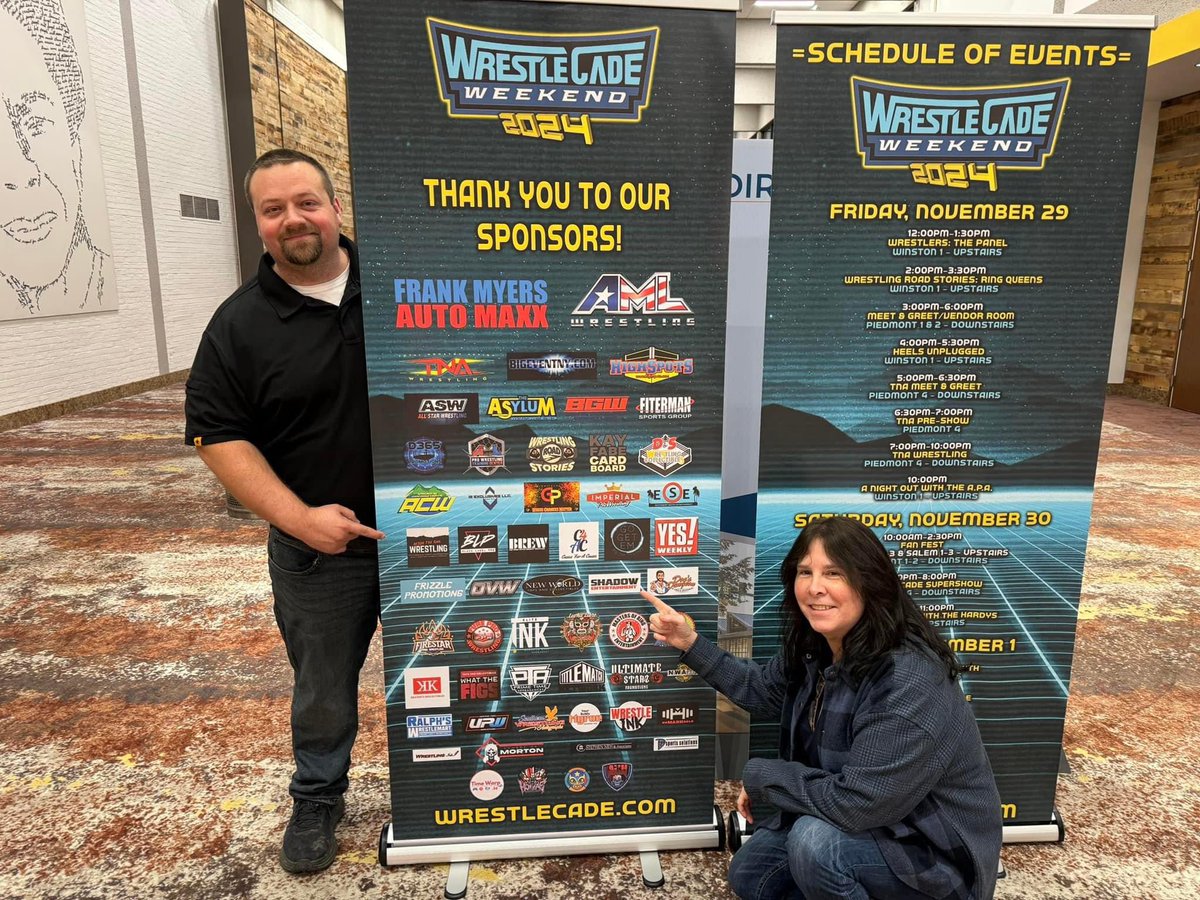 besidethering1's tweet photo. Wrestlecade went. Fast! Thank you to my fellow vendor Donna Canacci of Shadow Entertainment and Beside The Ring Wrestling with our vendor guests 2x WWE Tag Team Champion Mark Canterbury fka Henry O.  Godwinn and NWA’s Rocky Kernodle. Good seeing lots of people. https://t.co/PXMyVeQQE7