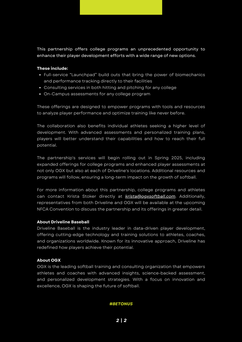DrivelineSB's tweet photo. OGX is partnering with @DrivelineBB to revolutionize softball player development by integrating Driveline’s advanced infrastructure with OGX’s softball expertise. This collaboration introduces innovative tools and resources for athletes and college programs. 

Read more below. https://t.co/mIRQqvoJ0m
