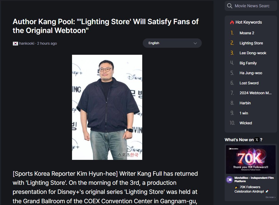 moviebloc's tweet image. Author Kang Pool: "'Lighting Store' Will Satisfy Fans of the Original Webtoon"
Check out the news on #MovieBloc!         
MovieBloc Media : moviebloc.com/news/674e77f1a…
hankooki Go to Original :  sports.hankooki.com/news/articleVi…
#Kangfull #moving #lightingstore #disneyplus