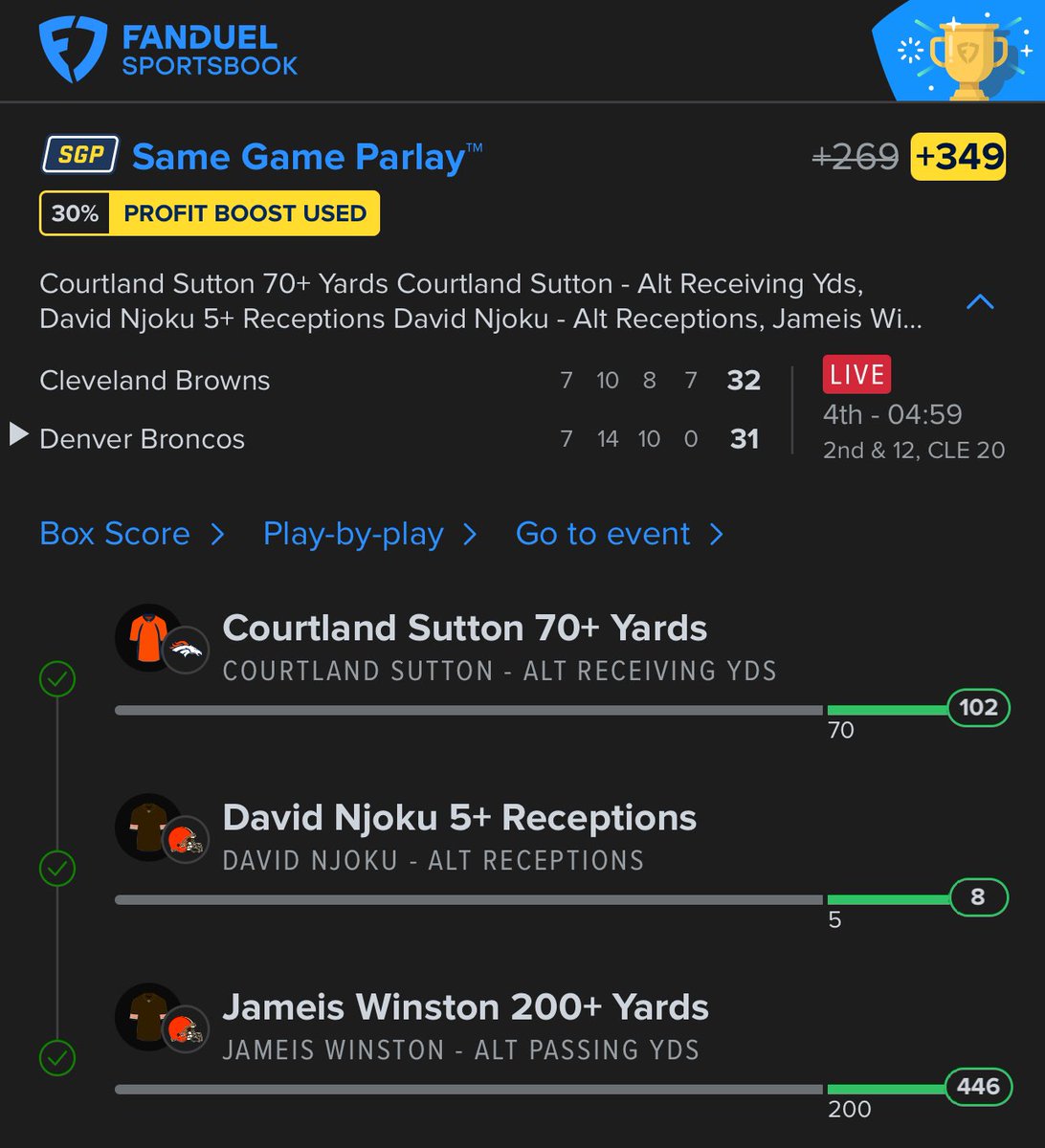 BANG BANG caught three more winners tonight💰🔥

Humphrey not getting a single catch when I needed two killed a +5213 and Njoku missing by 8yds killed a +728. 

Oh well, another +8u’s tonight. 
That’s +21u’s already to start December. 
AND +92u’s SINCE THE BEGINNING OF NOVEMBER🔥