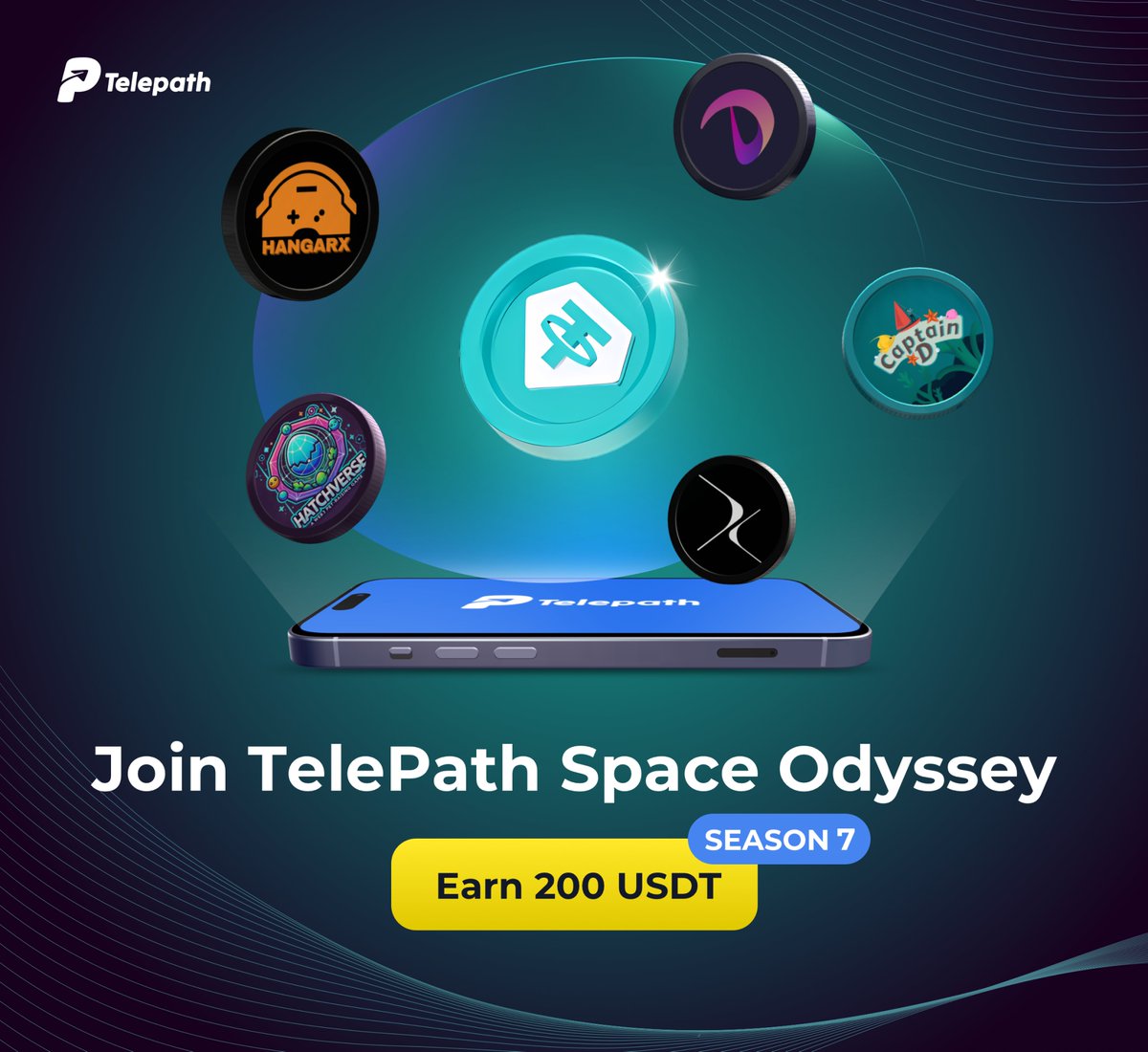 🎉 Welcome to the <a href="/TelePath_Ton/">TelePath</a> Space Odyssey Season 7！

💸 Get ready for free 200 $USDT

➡️ Join Now! t.me/TelePath001bot…

<a href="/SuperCaptain_D/">Captain D</a> <a href="/xstar_id/">XSTAR</a> <a href="/DeriwFi/">DeriW</a> <a href="/hatchverse_egg/">HatchVerse</a> <a href="/Hangarxio/">HangarX</a>