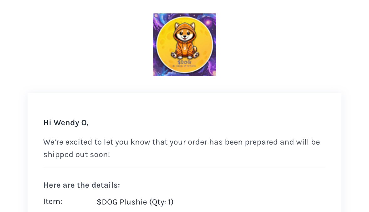 CryptoWendyO's tweet photo. It look like a cute little tangible $DOG plushie is on its way!
Thank you to the Dog community and @und3rdog for being awesome!
Goodnight xx https://t.co/0Veu8i4bHY
