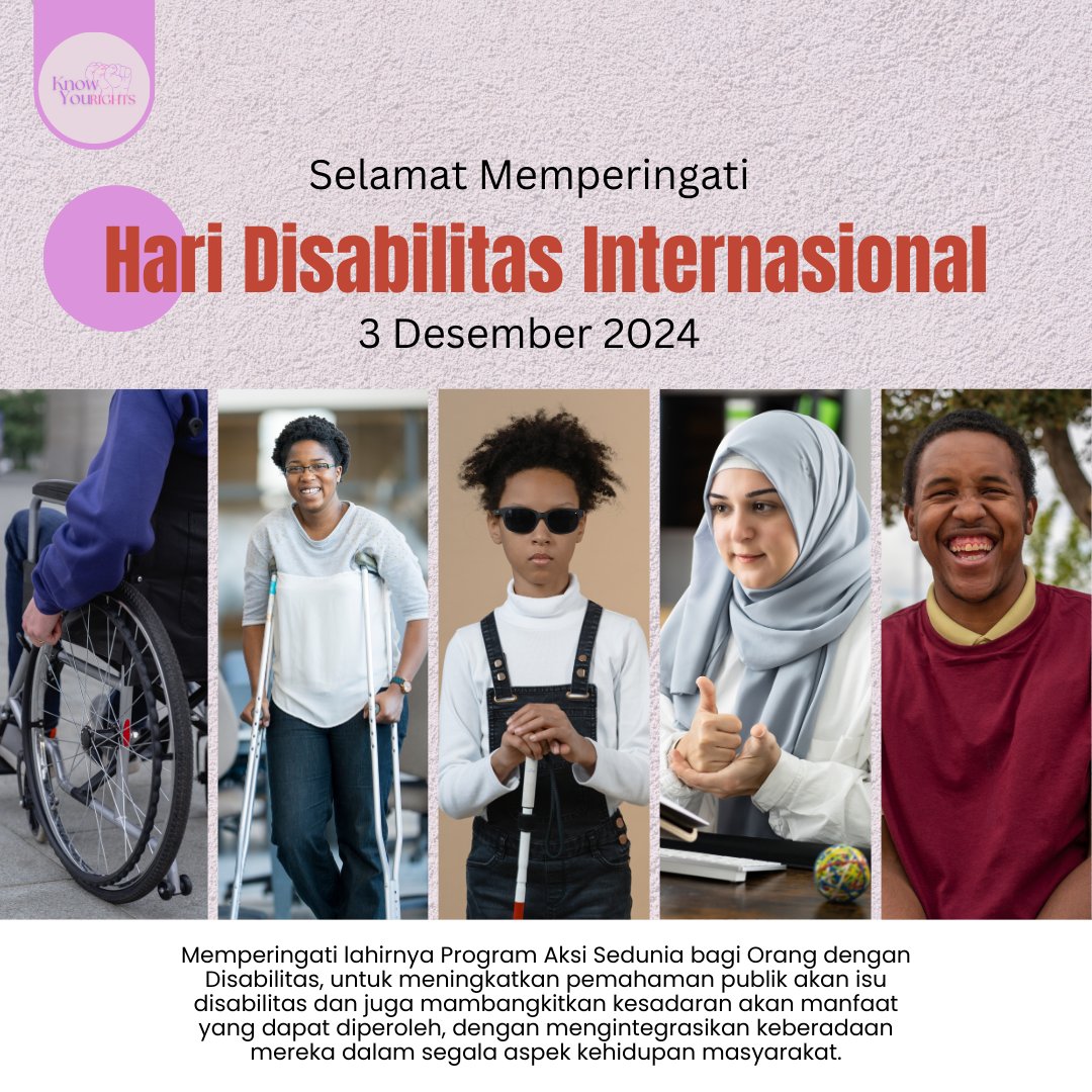 LayananKYR's tweet photo. Selamat Hari Disabilitas Internasional ๐ค
#GerakBersama
#PenuhiHakKorban
#AkhiriSekarang #16HKTP #AIDS #opsi #HIV #disabilitas https://t.co/xSAdKVne2C